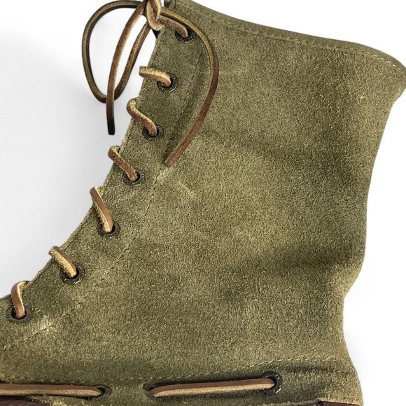 Sperry Top-Sider Olive Green Suede Boots Women's SZ 6 Leather Plaid Lace-Up Boot - Picture 13 of 13